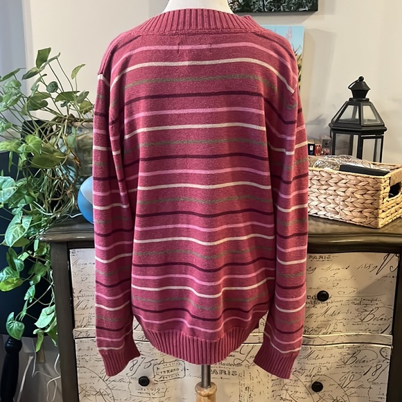 SONOMA V NECK STRIPED KNIT SWEATER MAUVE PINK MULTI SIZE XL - Picture 5 of 13